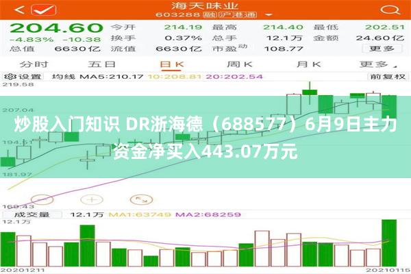 炒股入门知识 DR浙海德（688577）6月9日主力资金净买入443.07万元