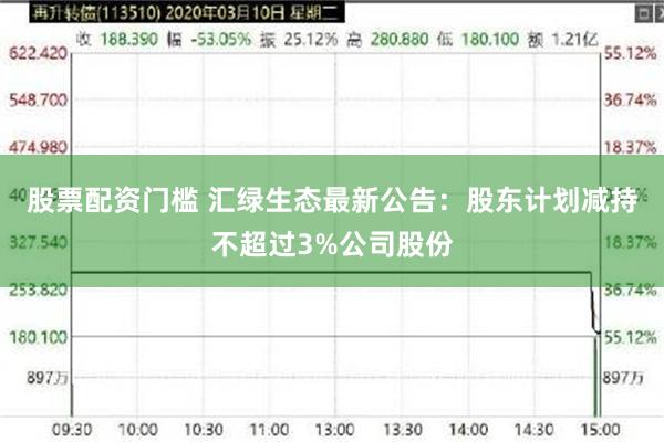 股票配资门槛 汇绿生态最新公告：股东计划减持不超过3%公司股份