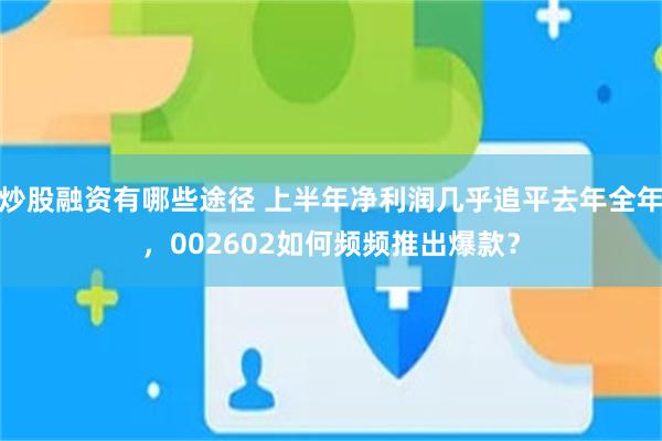 炒股融资有哪些途径 上半年净利润几乎追平去年全年，002602如何频频推出爆款？