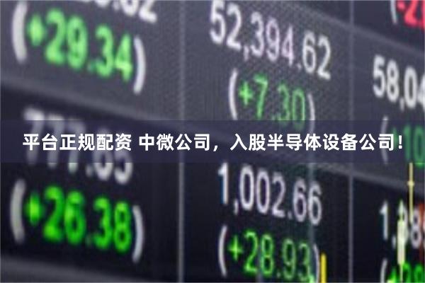 平台正规配资 中微公司,入股半导体设备公司!