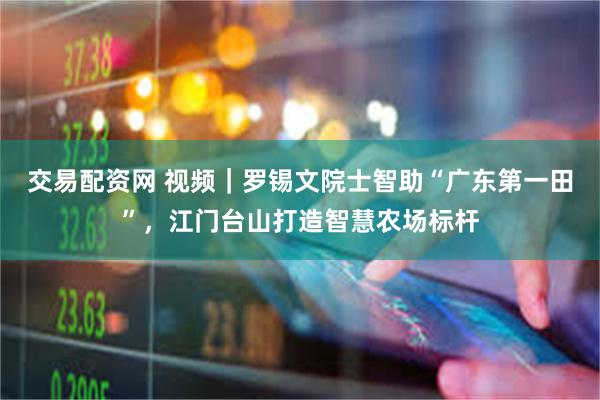 交易配资网 视频｜罗锡文院士智助“广东第一田”，江门台山打造智慧农场标杆